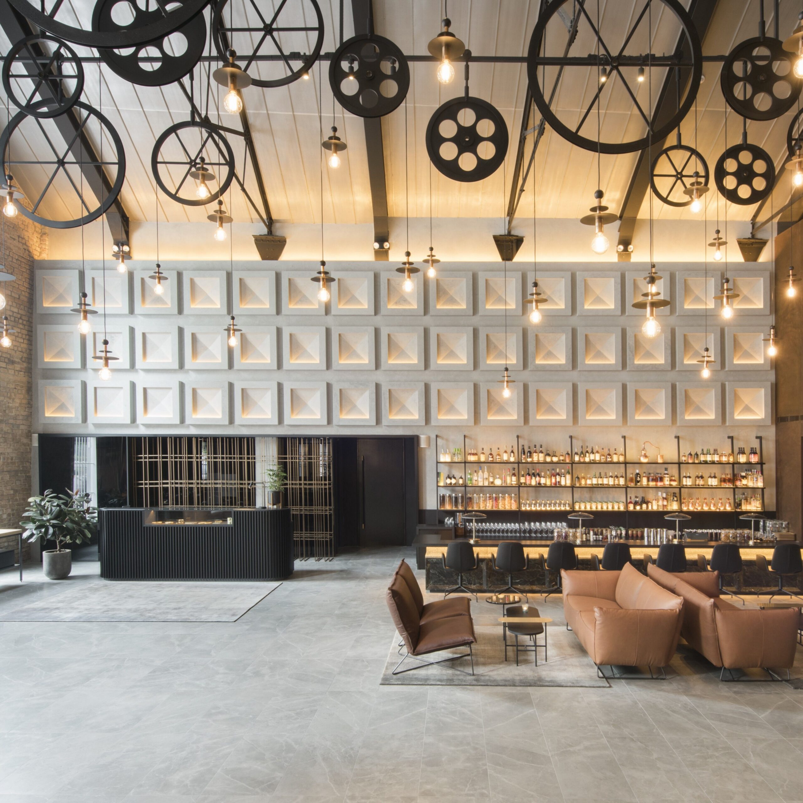beautiful lobby bar modern industrial style hotel lobby with lounge and bar area